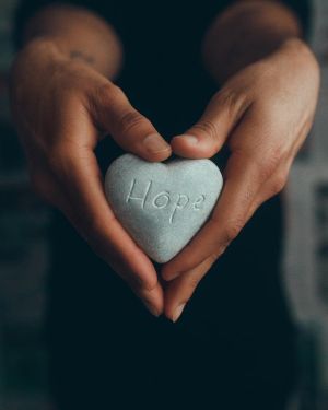 person holding a hope rock